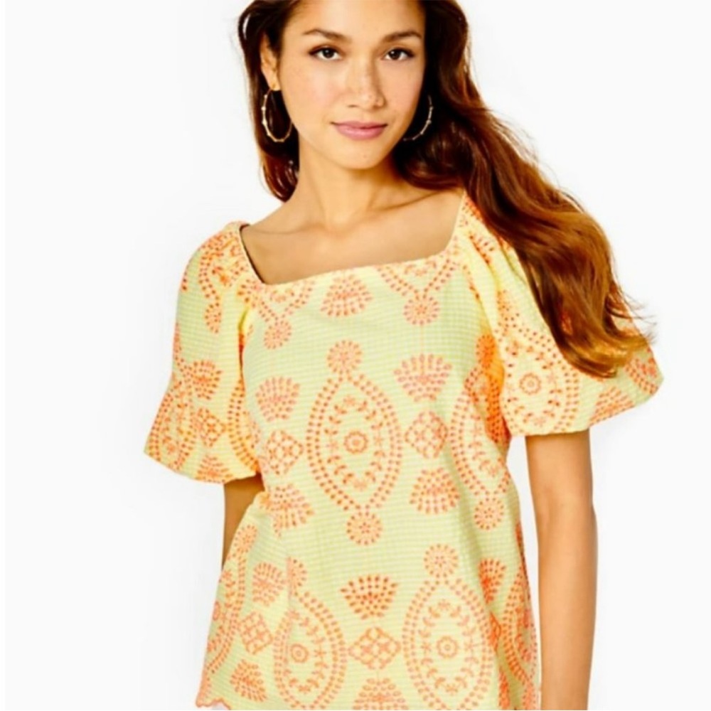 Lilly Pulitzer XS Lettie short sleeve eyelet-  calla yellow